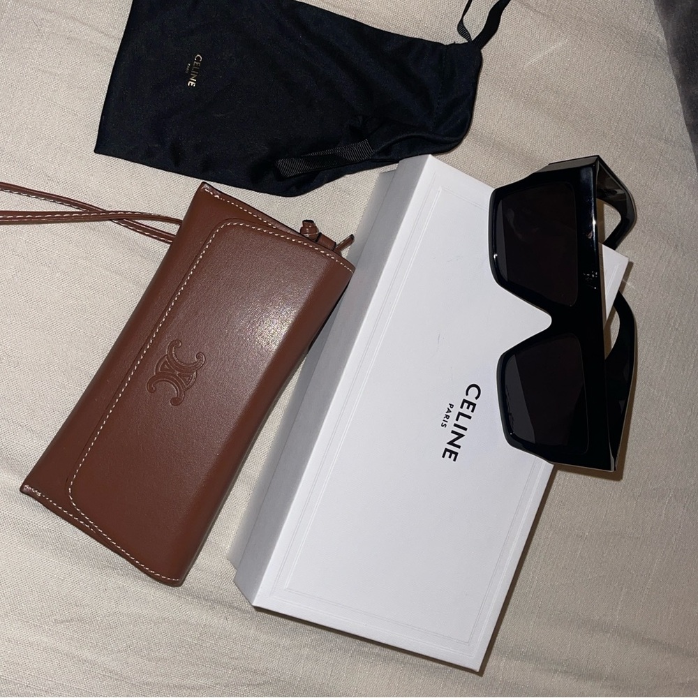 Celine Glossy Black Shield Sunglasses with Gold Accent